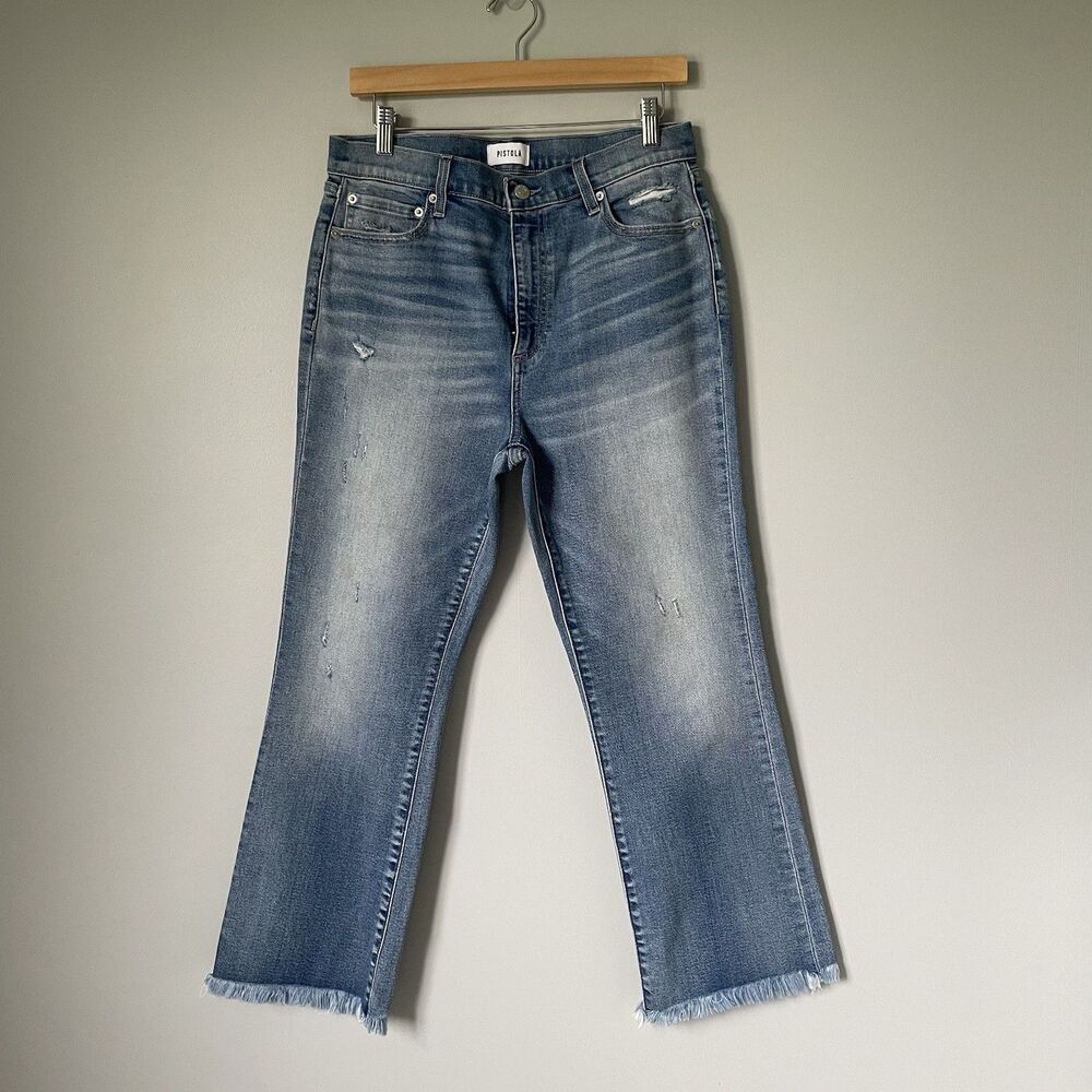Pistola Straight Leg Cropped Denim Jeans Lightwash Cutoff Women's Size 30